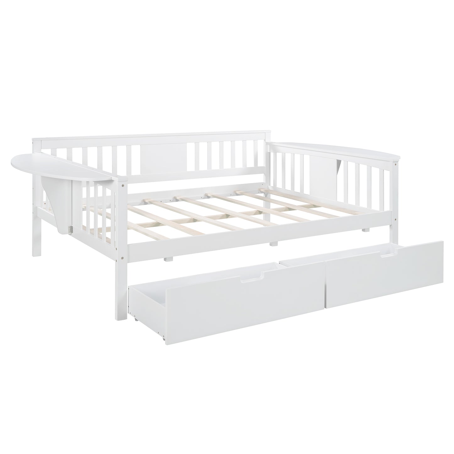 Full size Daybed with Two Drawers, Wood Slat Support, White