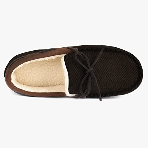 ULTRAIDEAS Men's Comfort Moccasin Slippers Memory Foam House Shoes with Nonslip Rubber Sole (Coffee, UK Size 12/EU Size 46)