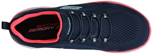 Skechers Women's Summits Perfect Views Sneaker, Navy Mesh/Neon Pink Trim, 5 UK