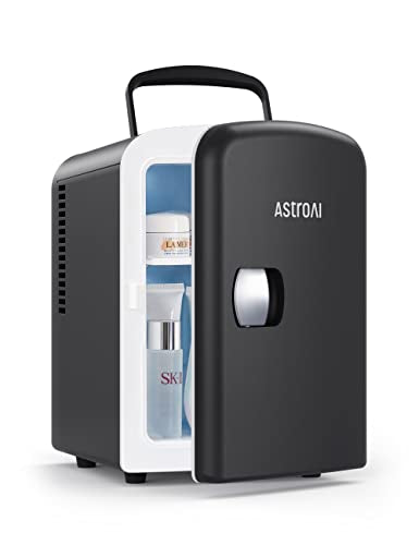 AstroAI Mini Fridge 4 Litre, 6 Can Portable AC+DC Power Cooler & Warmer, Small Fridge for Bedrooms, Cars, Offices, Travel; Skincare, Makeup, Cosmetics, Food (Black)