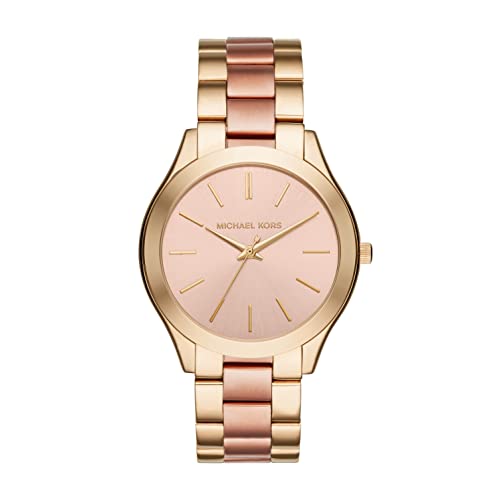 Michael Kors Watch for Women Slim Runway, Three Hand Movement, 42 mm Gold Stainless Steel Case with a Stainless Steel Strap, MK3493