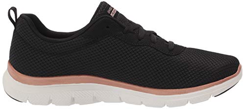 Skechers Women's Flex Appeal 4.0 Brilliant View Sneaker,Black Mesh / Rose Gold Trim,7 UK