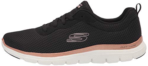 Skechers Women's Flex Appeal 4.0 Brilliant View Sneaker,Black Mesh / Rose Gold Trim,7 UK