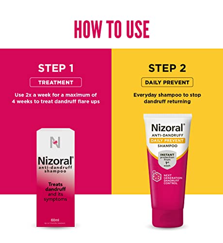 Nizoral Anti-dandruff Shampoo 60ml, clinically proven Treatment for dandruff flare ups, relieve itching, helps remove flakes and soothe inflammation, contains ketoconazole