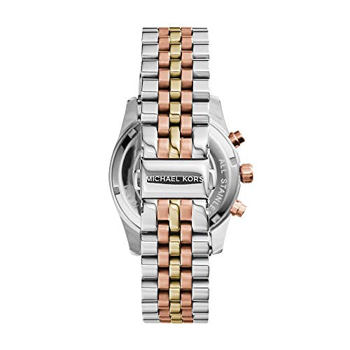 Michael Kors Watch for Women Lexington, Quartz Chronograph Movement, 38 mm Tri-Tone Stainless Steel Case with a Stainless Steel Strap, MK5735