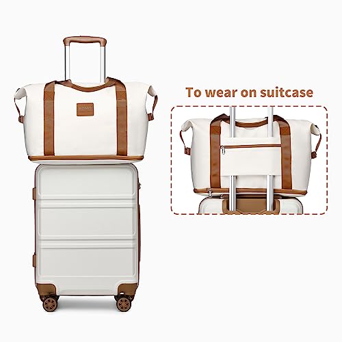 Kono Suitcase Lightweight ABS Hard Shell Carry-Ons Cabin Case with TSA Lock Luggage Sets of 4 Piece Included Weekender Bag & Toiletry Bag for Travel (Cream White)