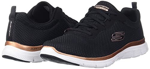 Skechers Women's Flex Appeal 4.0 Brilliant View Sneaker,Black Mesh / Rose Gold Trim,7 UK