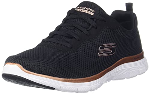 Skechers Women's Flex Appeal 4.0 Brilliant View Sneaker,Black Mesh / Rose Gold Trim,7 UK