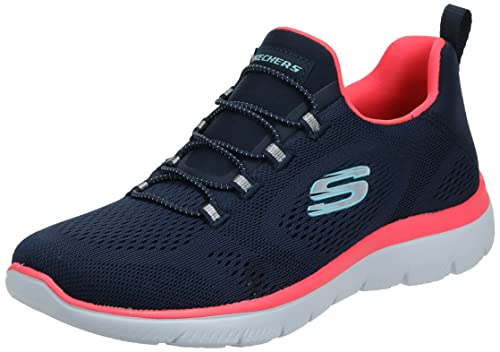 Skechers Women's Summits Perfect Views Sneaker, Navy Mesh/Neon Pink Trim, 5 UK