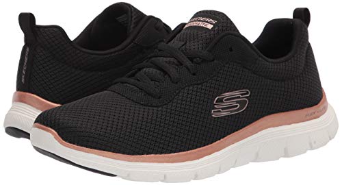 Skechers Women's Flex Appeal 4.0 Brilliant View Sneaker,Black Mesh / Rose Gold Trim,7 UK