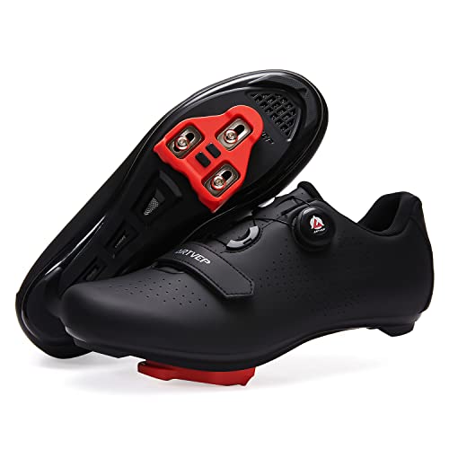 Mens Cycling Shoes Womens, Mountain Road Bikes Shoes Compatible with Shimano SPD & Look Delta, Compatible with Peloton Bike Shoes All Black Size UK 10