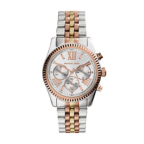 Michael Kors Watch for Women Lexington, Quartz Chronograph Movement, 38 mm Tri-Tone Stainless Steel Case with a Stainless Steel Strap, MK5735