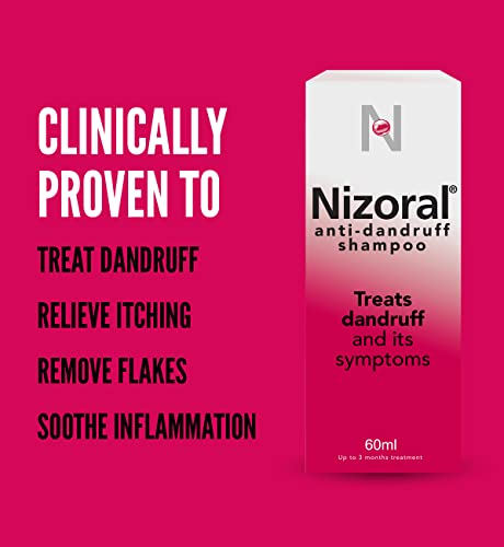 Nizoral Anti-dandruff Shampoo 60ml, clinically proven Treatment for dandruff flare ups, relieve itching, helps remove flakes and soothe inflammation, contains ketoconazole