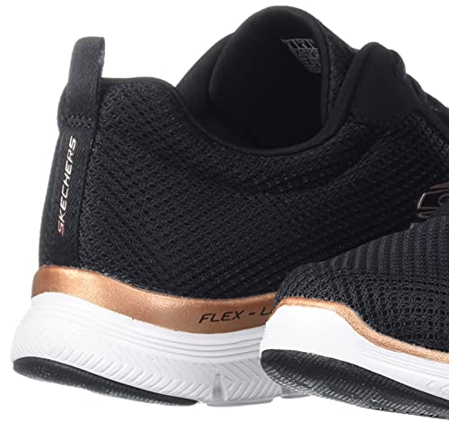 Skechers Women's Flex Appeal 4.0 Brilliant View Sneaker,Black Mesh / Rose Gold Trim,7 UK