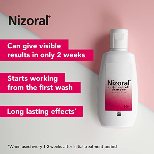 Nizoral Anti-dandruff Shampoo 60ml, clinically proven Treatment for dandruff flare ups, relieve itching, helps remove flakes and soothe inflammation, contains ketoconazole