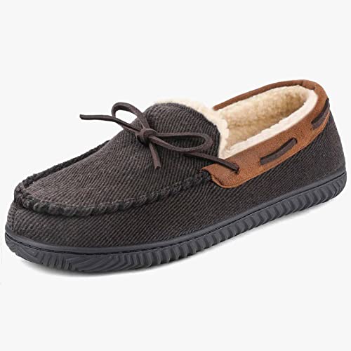 ULTRAIDEAS Men's Comfort Moccasin Slippers Memory Foam House Shoes with Nonslip Rubber Sole (Coffee, UK Size 12/EU Size 46)