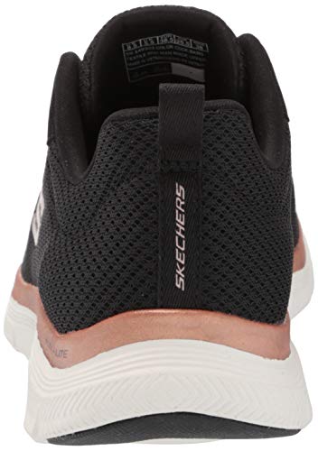 Skechers Women's Flex Appeal 4.0 Brilliant View Sneaker,Black Mesh / Rose Gold Trim,7 UK