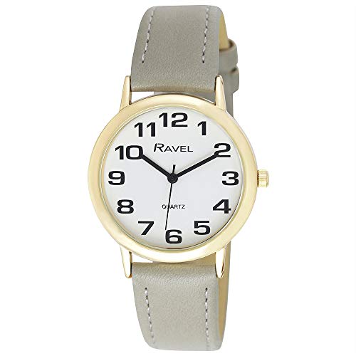 Ravel Women's Easy Read Watch with Big Numbers - Grey/Gold Tone/White Dial