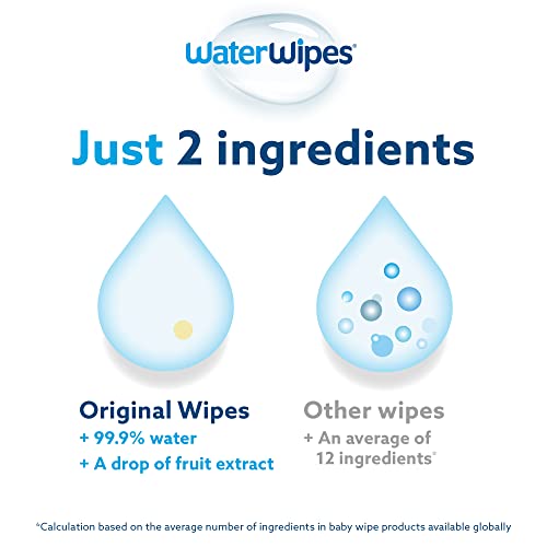 WaterWipes Original Plastic Free Baby Wipes, 720 Count (12 packs), 99.9% Water Based Wet Wipes & Unscented for Sensitive Skin