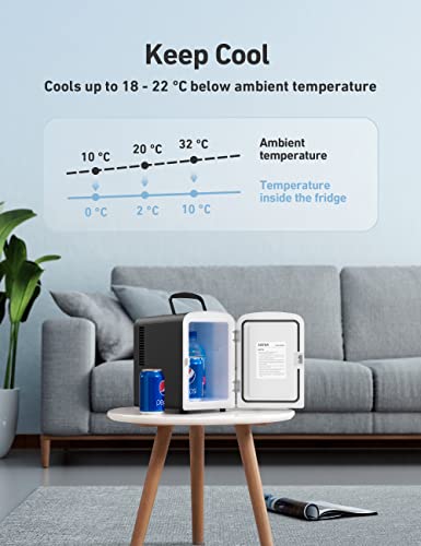 AstroAI Mini Fridge 4 Litre, 6 Can Portable AC+DC Power Cooler & Warmer, Small Fridge for Bedrooms, Cars, Offices, Travel; Skincare, Makeup, Cosmetics, Food (Black)