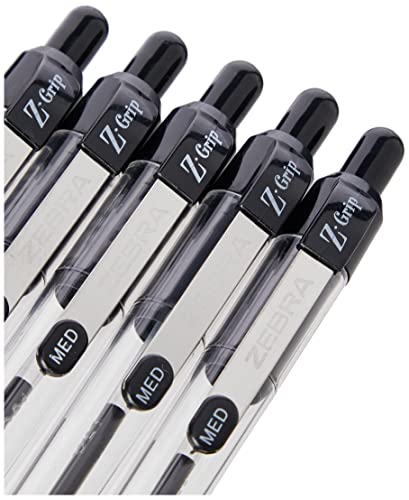 ZEBRA Pen Z Grip Black Pens Ballpoint, Smooth & Funky ZEBRA Pens With Pocket Clip, Retractable Black Ink Ballpoint Pens, Reliable Black Biro Pens Multipack For Everyday Use - Zebra Design, 10pk