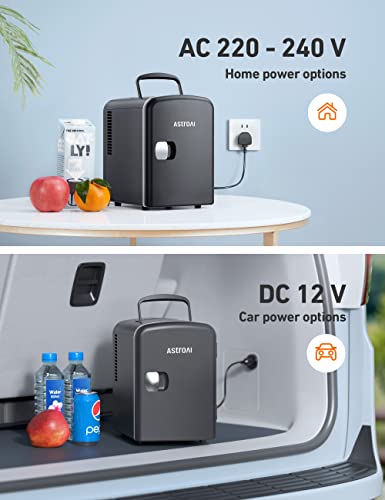 AstroAI Mini Fridge 4 Litre, 6 Can Portable AC+DC Power Cooler & Warmer, Small Fridge for Bedrooms, Cars, Offices, Travel; Skincare, Makeup, Cosmetics, Food (Black)