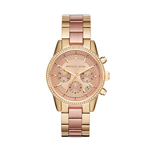 Michael Kors Watch for Women Ritz, Quartz Chronograph Movement, 37 mm Gold Stainless Steel Case with a Stainless Steel Strap, MK6475