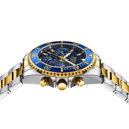 Designer Chronograph Military Waterproof Analogue Quartz Men Stainless Steel Wrist Watch Fashion Large Date Watches for Men Gold Blue