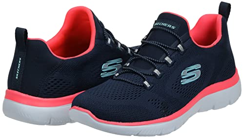 Skechers Women's Summits Perfect Views Sneaker, Navy Mesh/Neon Pink Trim, 5 UK