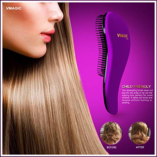 Detangling Brush - glide the Detangler Brush through Tangled hair - Best Brush/Comb for Women, Girls, Men & Boys - Use in Wet and Dry Hair (Purple)