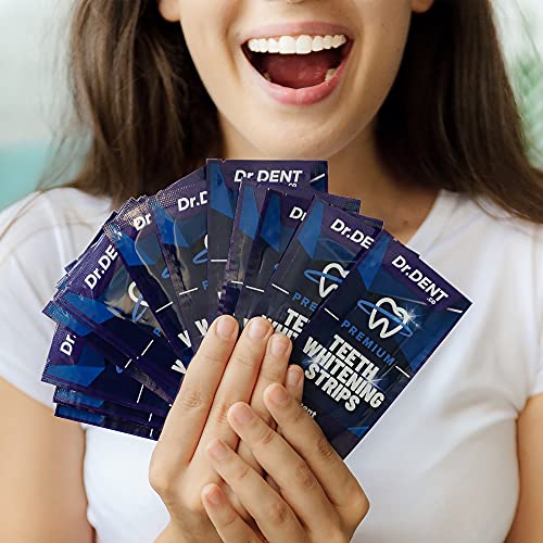 DrDent Premium Teeth Whitening Strips - 20 Whitening Sessions - Non-Sensitive Formula - 40 Peroxide Free Whitening Strips - Safe for Enamel + Mouth Opener Included