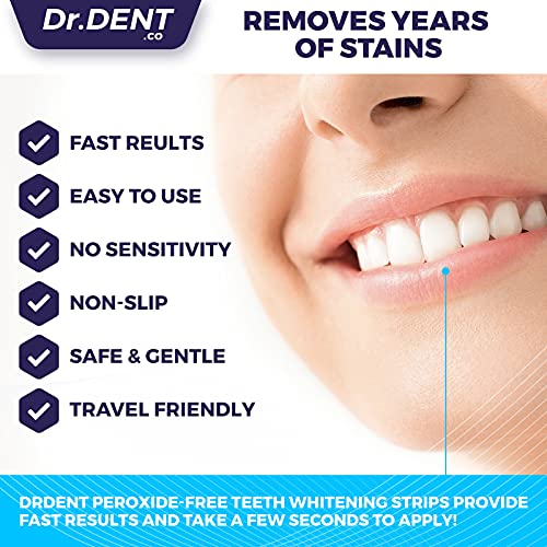 DrDent Premium Teeth Whitening Strips - 20 Whitening Sessions - Non-Sensitive Formula - 40 Peroxide Free Whitening Strips - Safe for Enamel + Mouth Opener Included