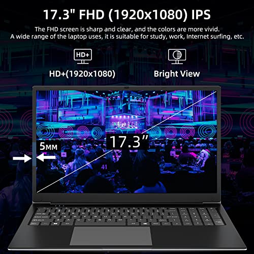 SGIN Laptop 17.3 Inch 8GB RAM 256GB SSD, Laptop Windows 11 Celeron Quad-Core Processor Up to 2.8GHz, 1080P FHD PC Notebook with Dual Band WiFi, 2xUSB 3.0, Keyboard Film in Eight Languages