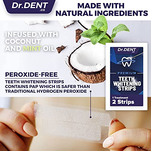 DrDent Premium Teeth Whitening Strips - 20 Whitening Sessions - Non-Sensitive Formula - 40 Peroxide Free Whitening Strips - Safe for Enamel + Mouth Opener Included