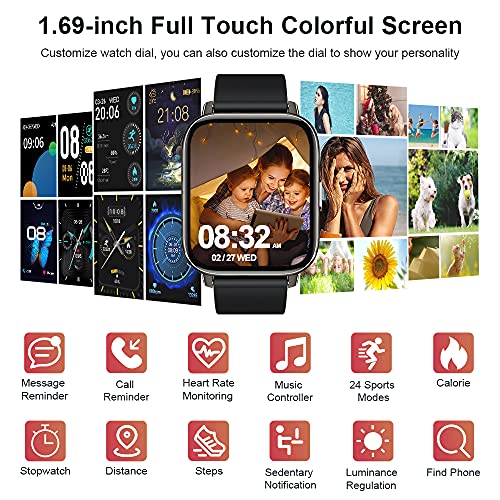 Smart Watch 2021, Fitness Tracker 1.69" Touch Screen Heart Rate Sleep Monitor, IP68 Waterproof Fitness Watch Smartwatch, 24 Modes, Pedometer Activity Trackers Smart Watch for Men Women for Android iOS