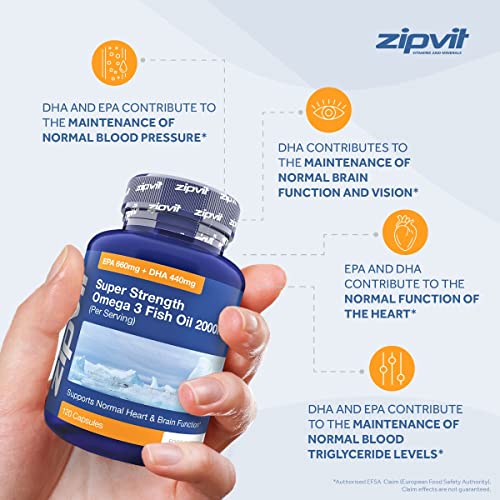 Omega 3 Fish Oil 2000mg, EPA 660mg DHA 440mg per Daily Serving. 120 Capsules (2 Months Supply). Supports Heart, Brain Function and Eye Health. 2 Capsules Per Serving