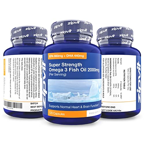 Omega 3 Fish Oil 2000mg, EPA 660mg DHA 440mg per Daily Serving. 120 Capsules (2 Months Supply). Supports Heart, Brain Function and Eye Health. 2 Capsules Per Serving