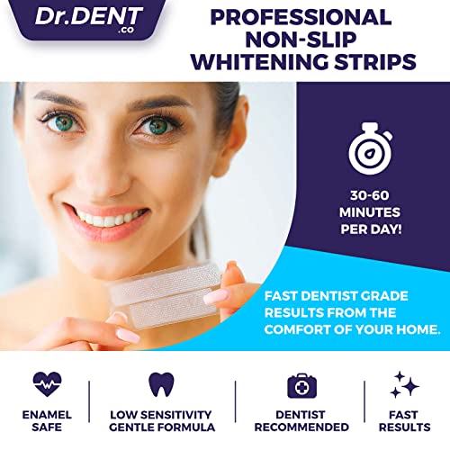 DrDent Premium Teeth Whitening Strips - 20 Whitening Sessions - Non-Sensitive Formula - 40 Peroxide Free Whitening Strips - Safe for Enamel + Mouth Opener Included