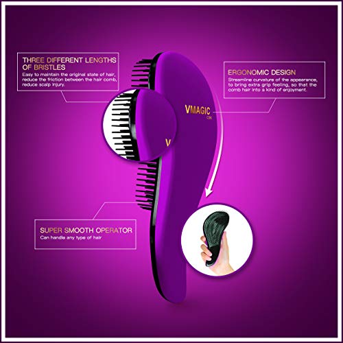 Detangling Brush - glide the Detangler Brush through Tangled hair - Best Brush/Comb for Women, Girls, Men & Boys - Use in Wet and Dry Hair (Purple)