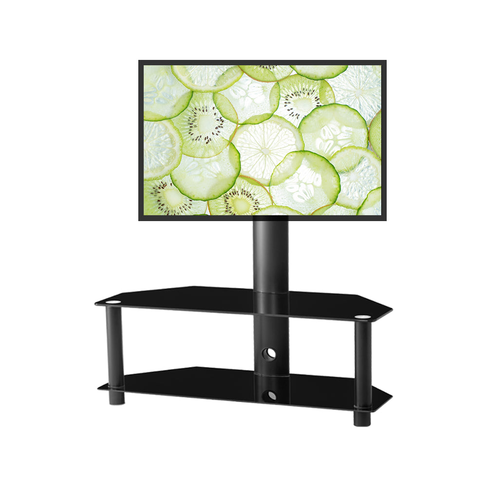 Multi-Function Angle And Height Adjustable Tempered Glass Metal Frame Floor TV Stand, LCD TV Bracket Plasma TV Bracket  2 Tier Tempered Glass Shelves For Multiple Media Devices
