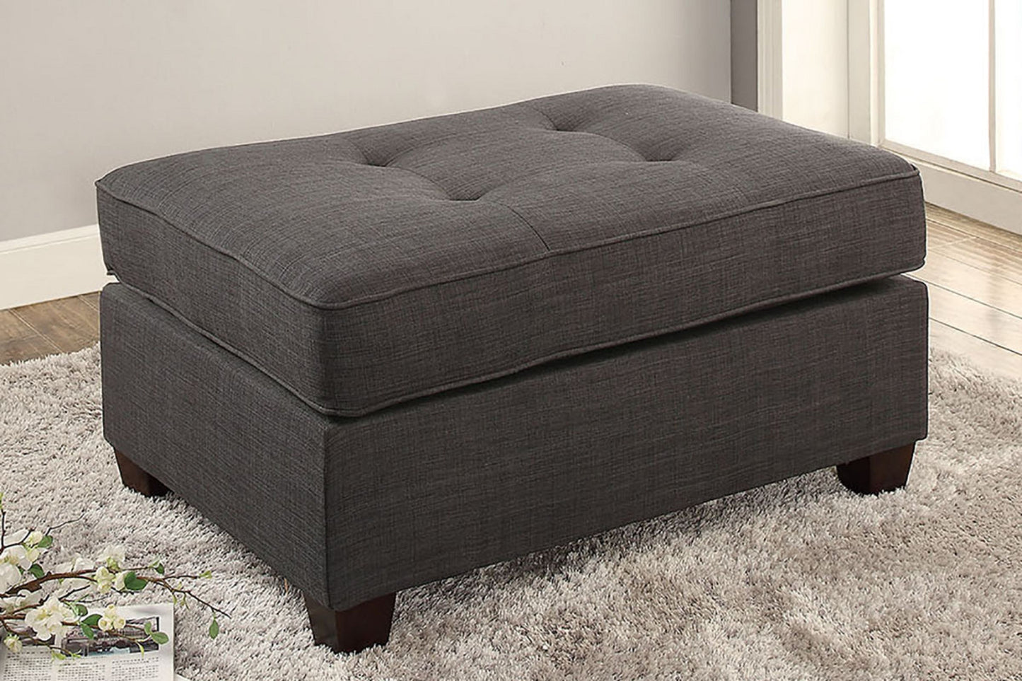 Cocktail Ottoman Dorris Fabric Ash Black Color W Tufted Seats Ottomans