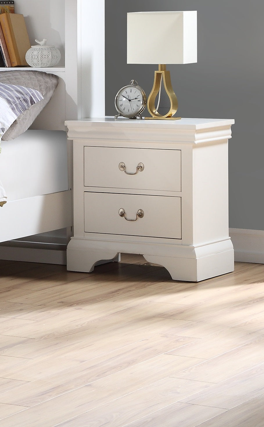 Modern Bedroom Nightstand White Color Drawers Bed Side Table Plywood