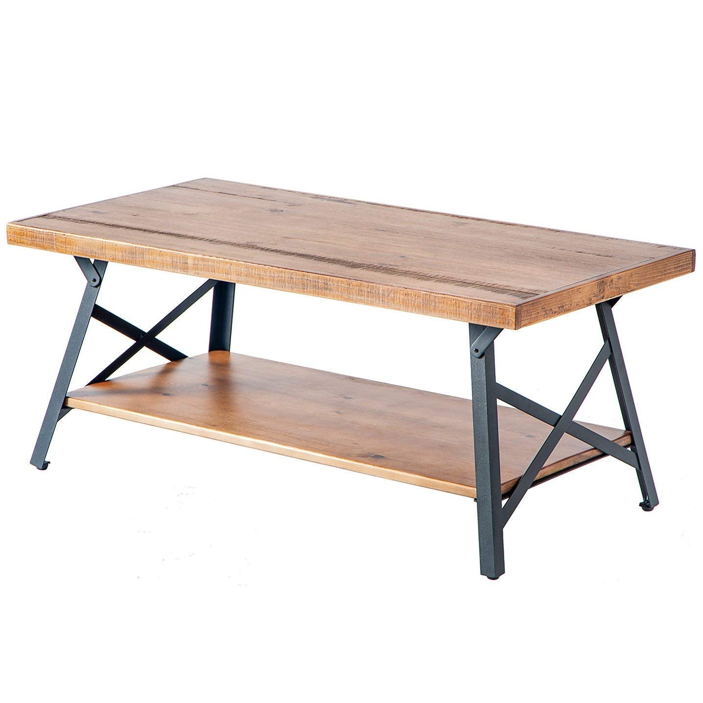 HarperBright Designs Solid Wood Coffee Table with Metal Legs for Living Room