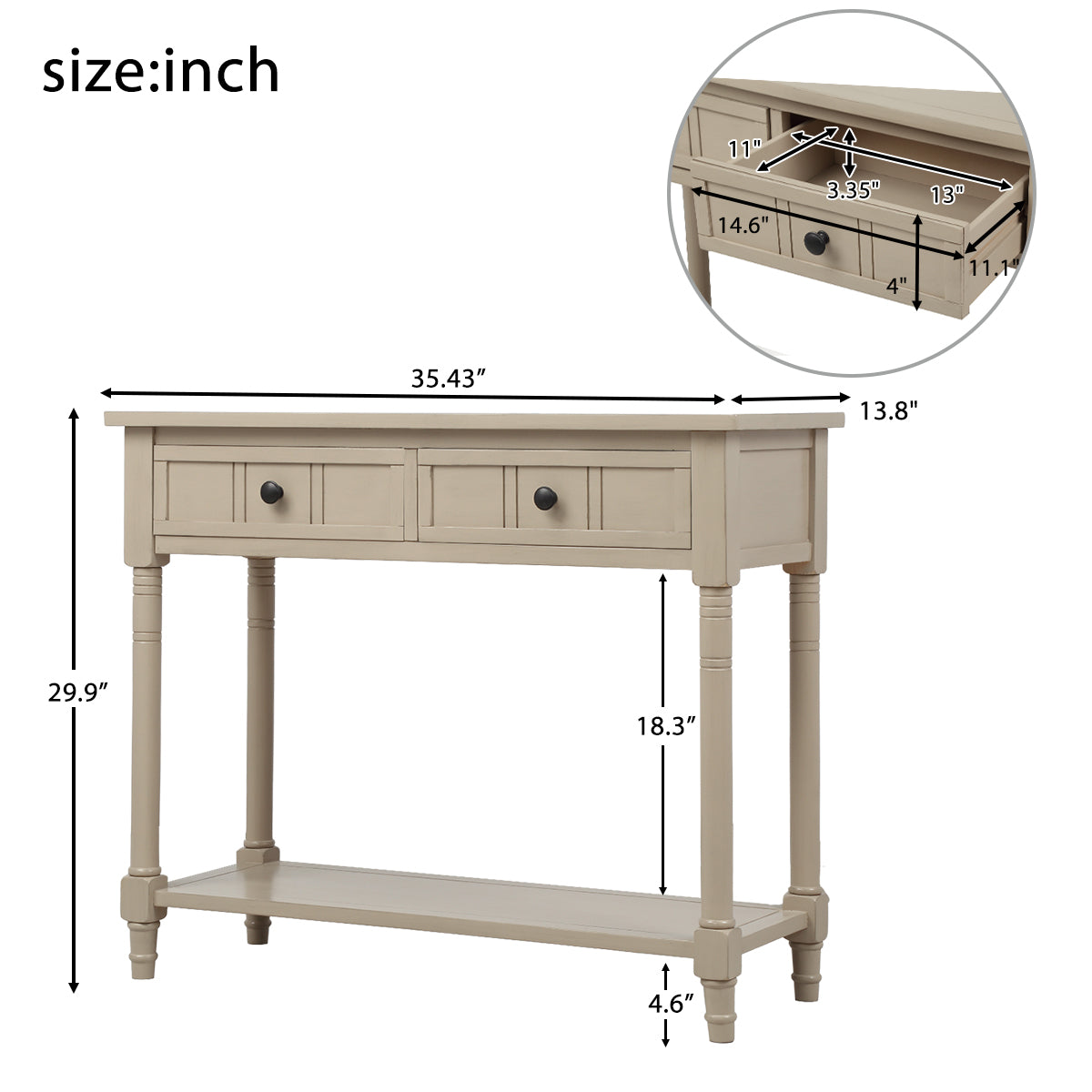 Daisy Series Console Table Traditional Design with Two Drawers and Bottom Shelf Acacia Mangium (Retro Grey)